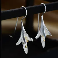 

Elegant 925 Sterling Silver Golden Lotus Flower Dangle Hook Earrings 925 Lotus Drop Earrings