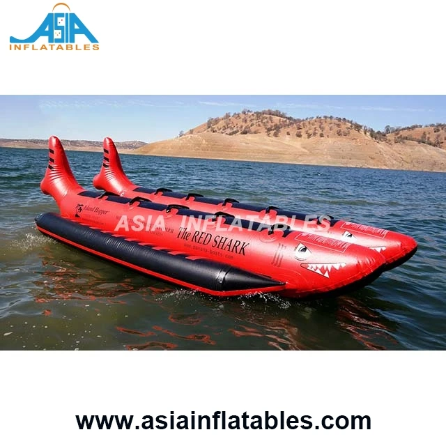 

3 and10 Riders Shark Theme Inflatable Flying Banana Boat/ Inflatable Water Toy for Cable Park Sale, As per picture or customized