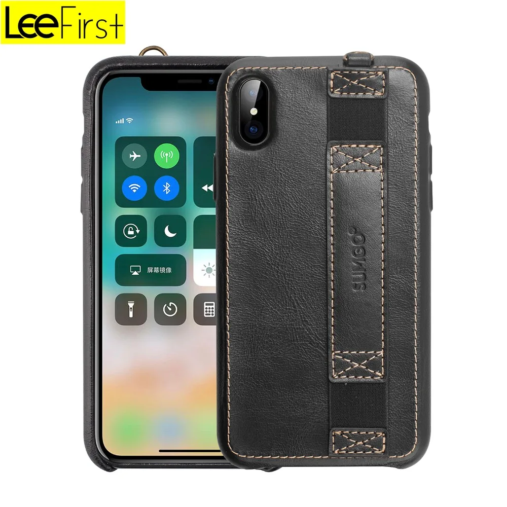 

New Products For iPhone X Case Vintage Genuine Leather Case With Wrist Strap, Black;blue;brown;pink;etc colors