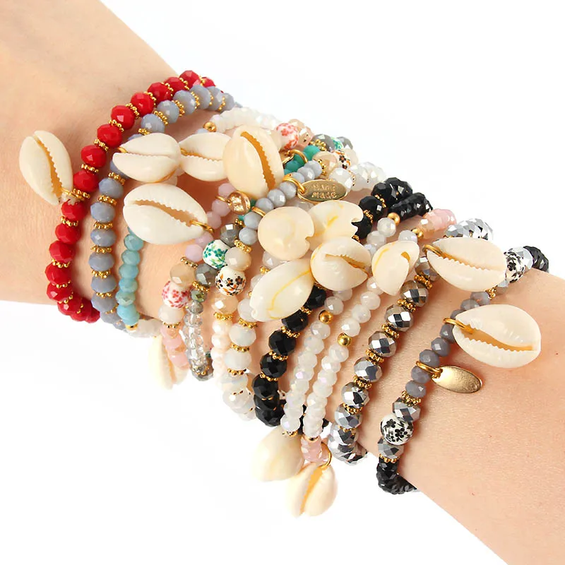 

Natural Puka Shell Handmade Cowrie Charm Bracelet Crystal Trendy Bohemian Boho Yoga Wrap Pulseras Femme Dropshipping