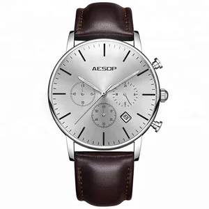 AESOP mens chronograph leather band sport quartz wrist watch