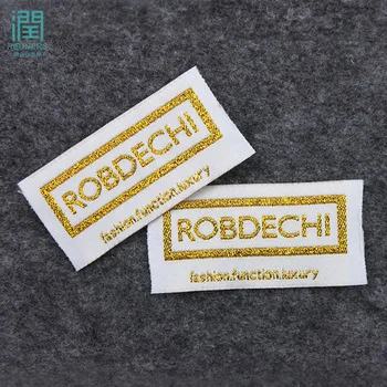 

Factory OEM cheap gold foil center fold labels woven neck pillow private label woven label yarn, Custom color