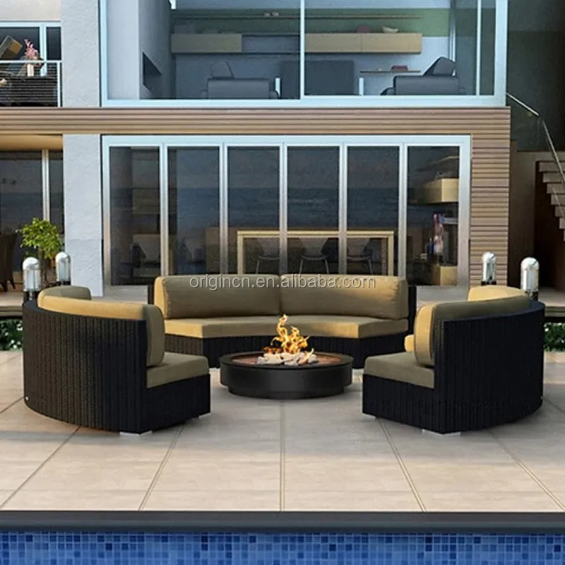 
3 pc armless curved garden bench outdoor furniture rattan round sectional sofa 