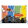 Cartoon Super City Theme Birthday Backdrop for Party Superhero Photography Backdrop for Kids