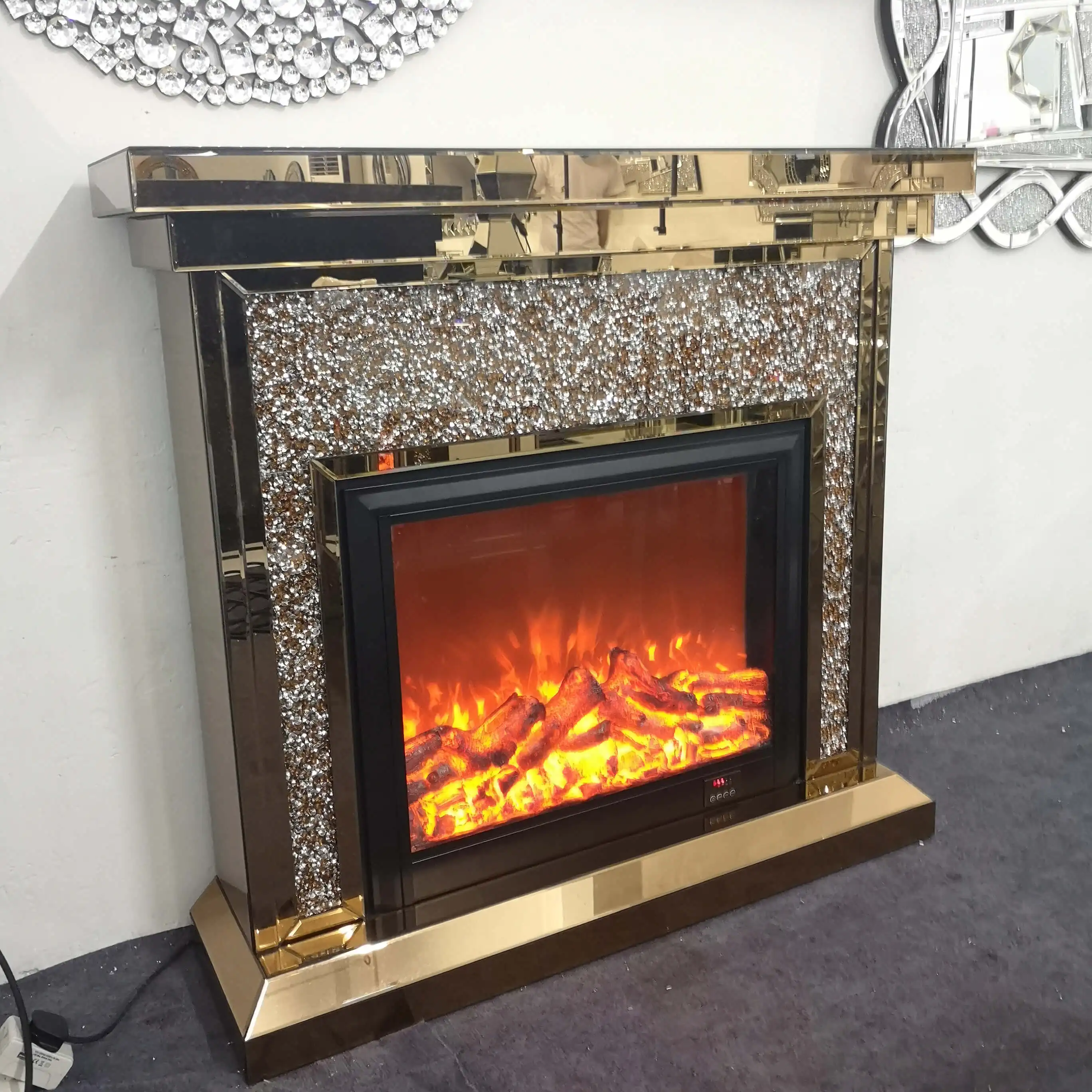 Sparkle Diamond Crush Mirrored Furniture Electric Fireplace - Buy ...