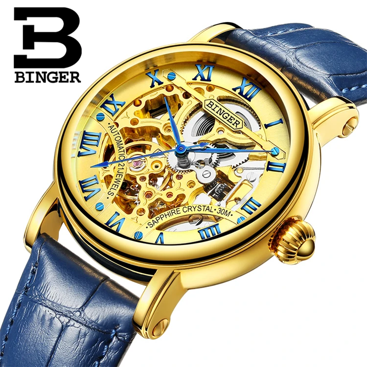 

Binger 5066 Switzerland 2019 Fashion Golden Stainless Steel Couple Mechanical Watch Top Brand Luxury Skeleton Watches