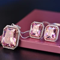 

Pink Zircon Square Shape Jewelry Set Pendant Earrings Ring 925 Sterling Silver Plated