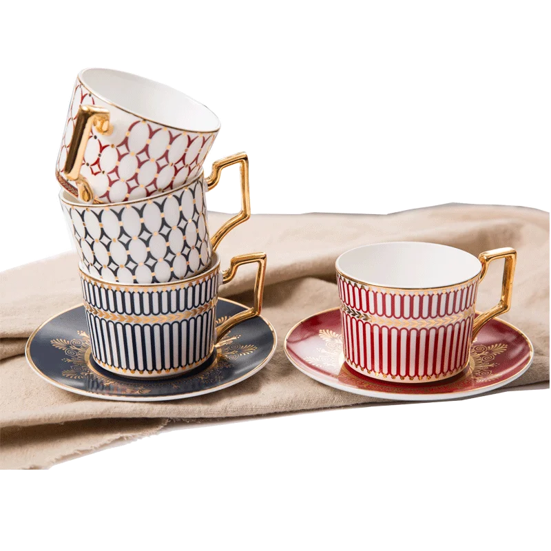 Free Sample High-End Ceramic Arabic Coffee Milk Tea Cups Set With Luxury Golden Handle For Home And Office European cup