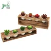 Set of 2 Rustic Wood Planter Stand with 8 Mini White Ceramic Plant Pots