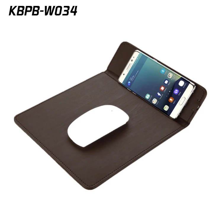 

Multifunction QI Wireless Charging Mouse Pad DC 5V 2A Leather for smartphones, Brown black