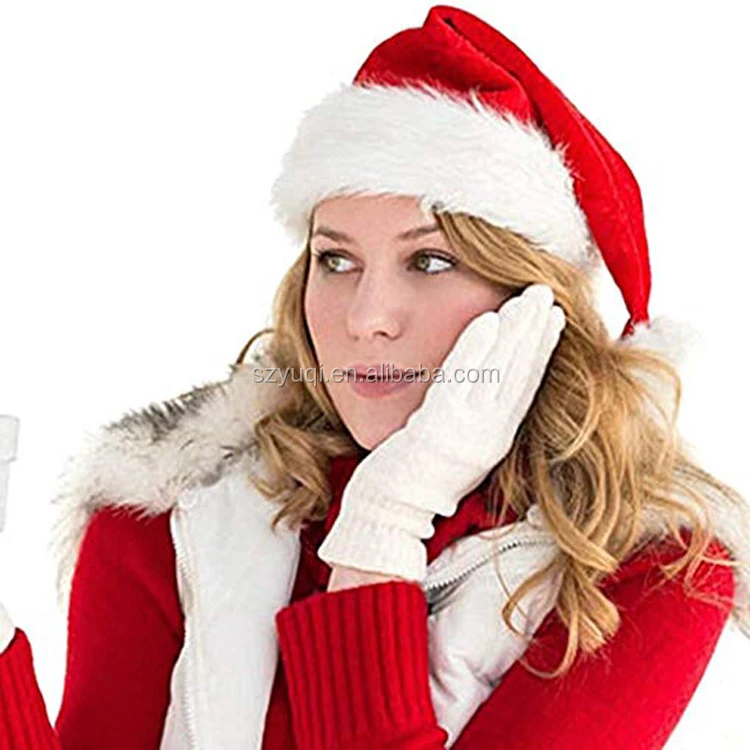 Custom Logo Plush Trim Velvet Santa Hat Christmas Hat