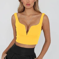 

New Design Comfort Bright Color Yellow Fashion V-Neck Woman Tops Sexy Ladies Tops