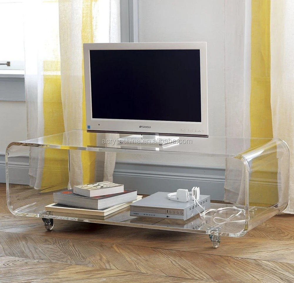 Lucite Living Room Movable Tv Furniture Clear Acrylic Tv Corner Stand