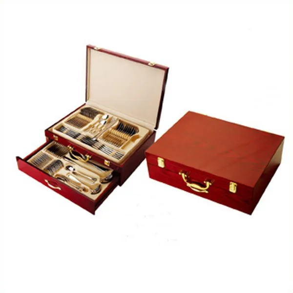 

Stock Home Used Promotional Hotel Red color Gift Wooden Box 72pcs Stainless Steel Cutlery Flatware Set, N/a