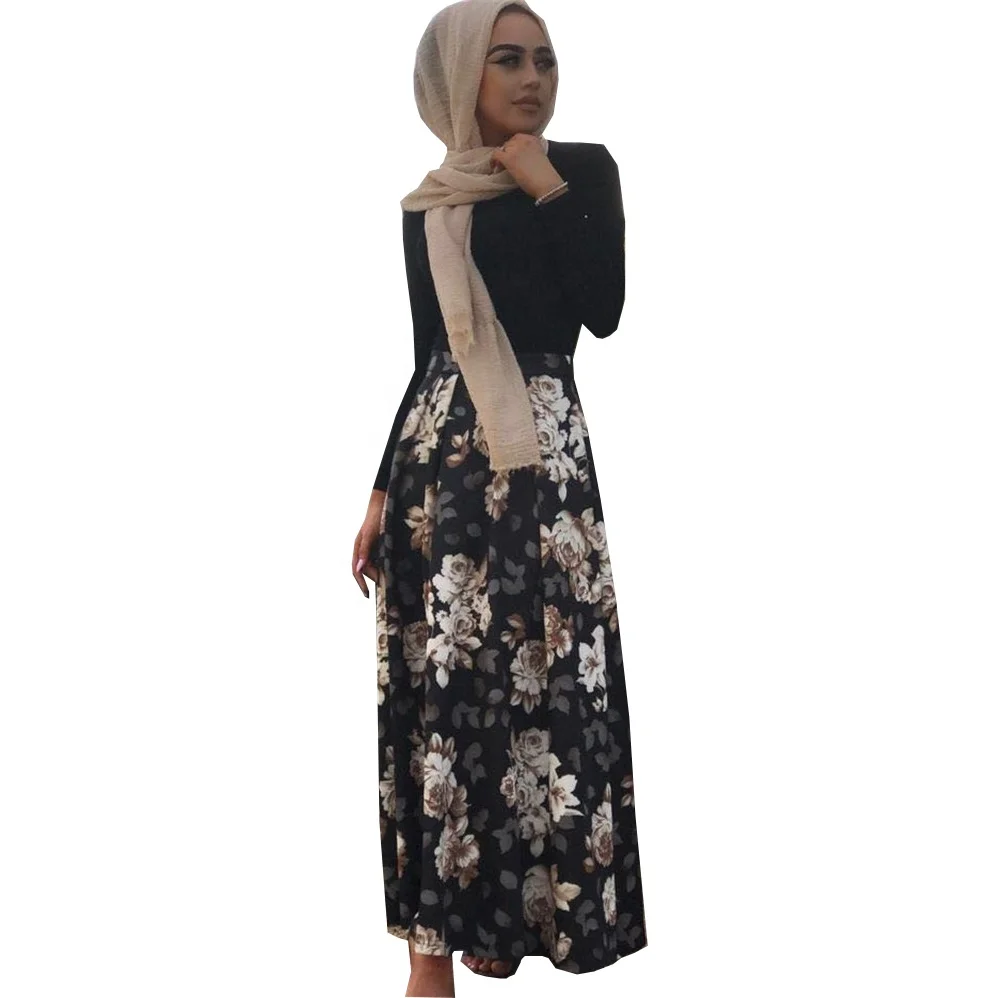 

2019 fashion digital flower printing modest skirts women half skirts, Black