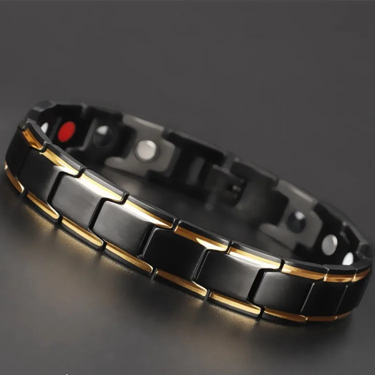 

Fashion trend high-end men's wrist bracelet business men stainless steel arthritis bracelet for men with magnetic germanium, Blck with gold;black