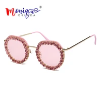 

Luxury Round Sunglasses Women Vintage Yellow Pink Crystal Ocean Lens Sun Glasses Rhinestone Eyewear Female Oculos De Sol UV400