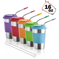 

wholesale stainless steel 16 oz drinking tumblers cups with straw for kids