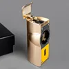 Premium Laser-induced Switch Refillable Butane Gas 4 Jet Cigar Lighter w/ Cigar Punch