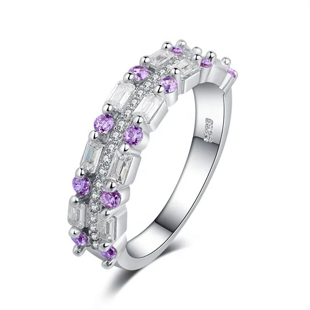 

Double Layer Purple/Yellow/White Crystal Finger Ring for Women Square Zirconia Silver Ring Shiny Party Jewelry anillos