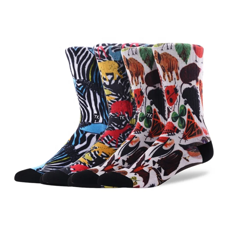 MEIKAN Custom Logo Fashion Happy Sox Funny Animals Pattern Sports Womens Mens Socks Novelty Digital Printed Socks