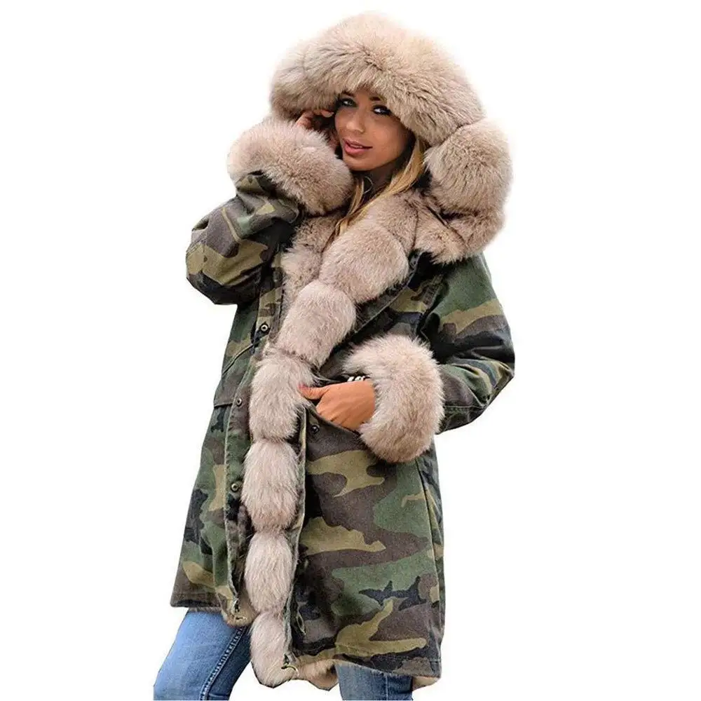 ouxiuli Womens Luxury Faux Fur Parka Coat Trech Jacket Outerwear Hoodie Overcoat