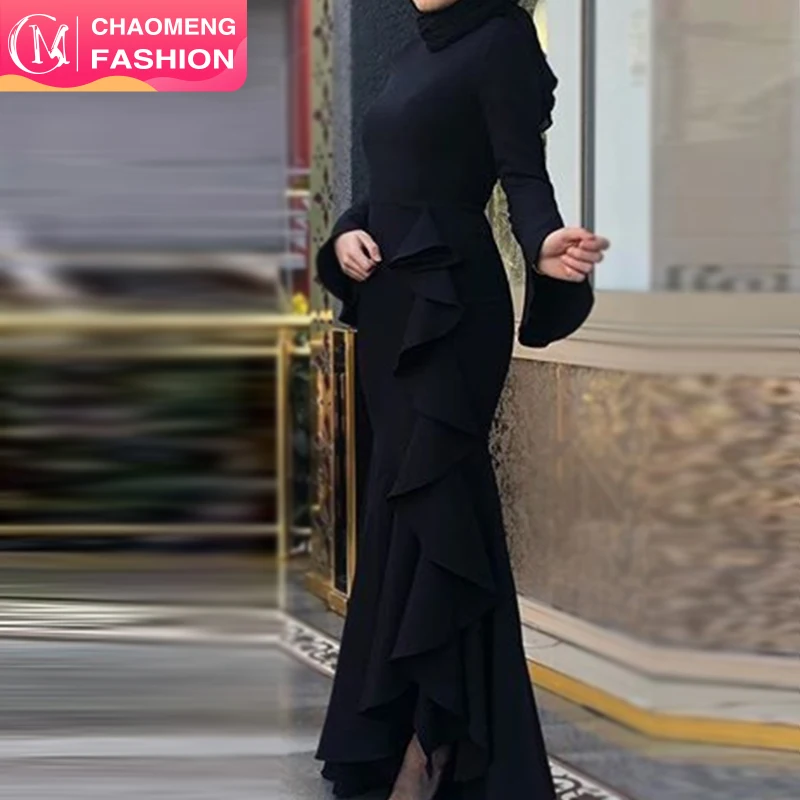 

6107# islamic clothing long sleeve maxi black muslim abayas bodycon modest evening dresses, Black/navy/gray/beige/red / customized