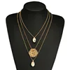 crystal gold coin turquoise bead shell necklace multi layered chain shell pendant necklace cowrie shell necklace Christmas gift