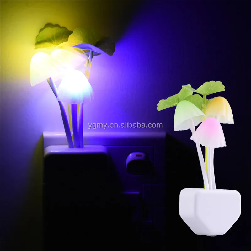 Romantic Colorful LED 110-220V 3 LEDS Mushroom Night Light Bed Lamp Home Illumination Light sensor automatic startup