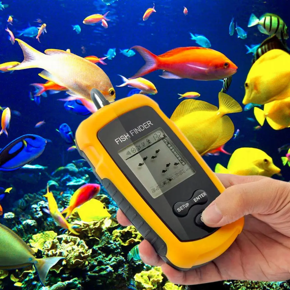 

Portable Fish Finder Sonar Sounder Alarm Transducer Fishfinder 0.7-100m fishing echo sounder with Battery with English Display, N/a