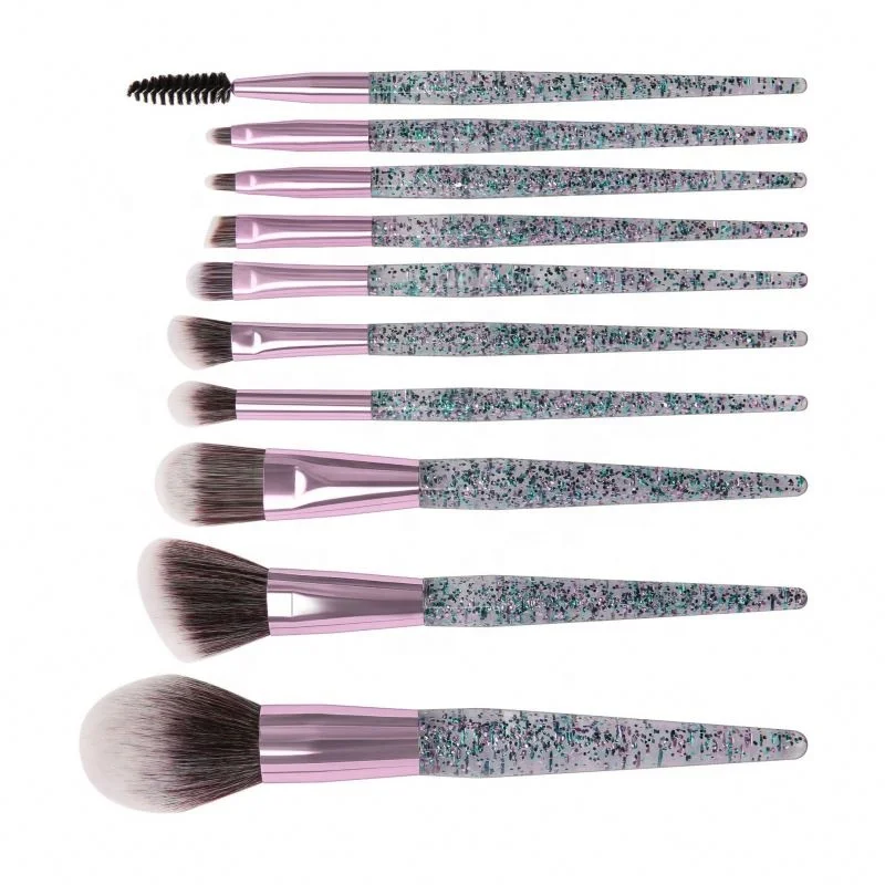 

Shiny 10pcs purple Makeup Brush Set/ Golden Rose Copper ferrule Glitter Cosmetic Brush/ Diamond Makeup Brushes