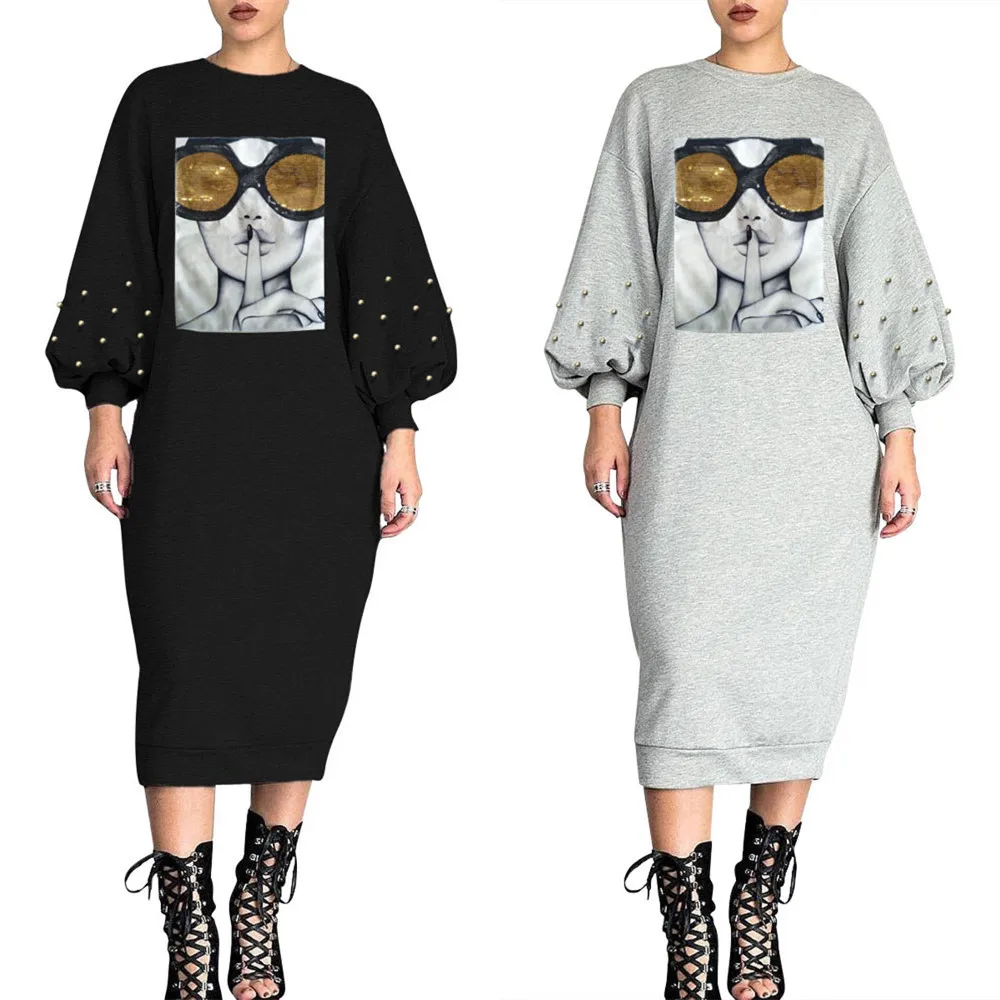 Vestidos Women Fashion Hooded Sweatshirt Dress Hoodies Sleeves Winter Casual Dresses  Pullover Jumper Y11159