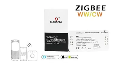 Warm White Cool White Dual Lighting Color Dimmable 2700K-6500K 12-24VDC 15A Gledopto ZigBee LED Flexible Strip Light Controller - ANKUX.COM