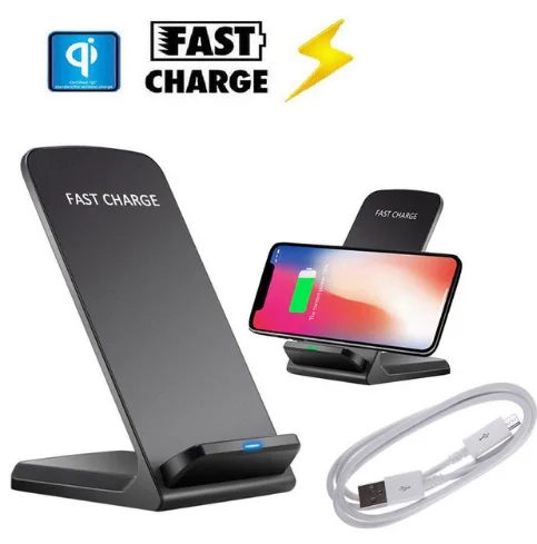 

QI Wireless Charger Quick Charge 2.0 Fast Charging for iPhone 8 10 X Samsung S6 S7 S8 2-Coils Stand 5V/2A & 9V/1.67A