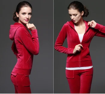 womens red velour tracksuit