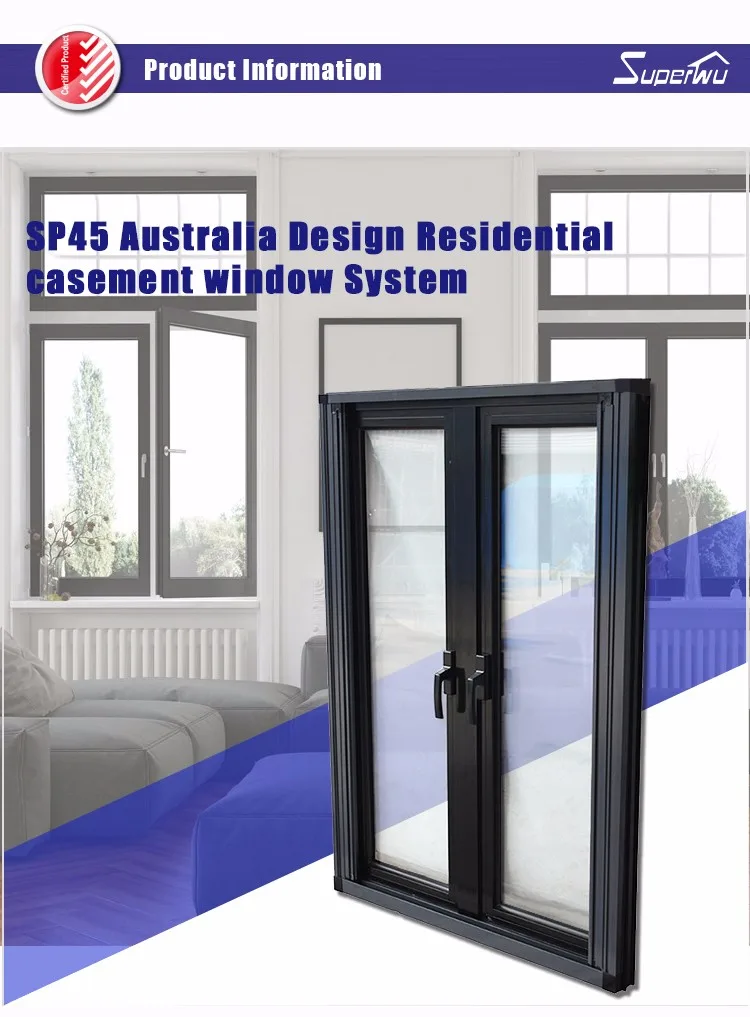 Thermal Break System Glazing Casement Window with Aluminium Frame Powder Coated Profile