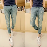 

Wholesale High Quality Man Washing Light Blue Jeans With Lot Stock
