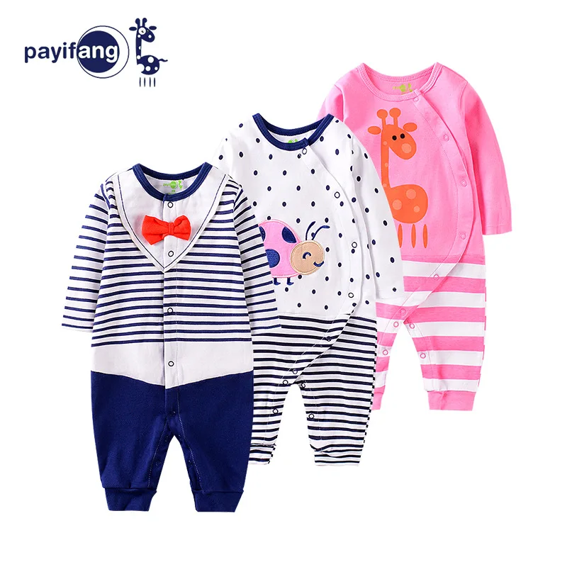 

pa yi fang baby's no footie jumpsuit long sleeved romper in spring and autumn button open crotch, Blue tie;female ladybird;blue strap