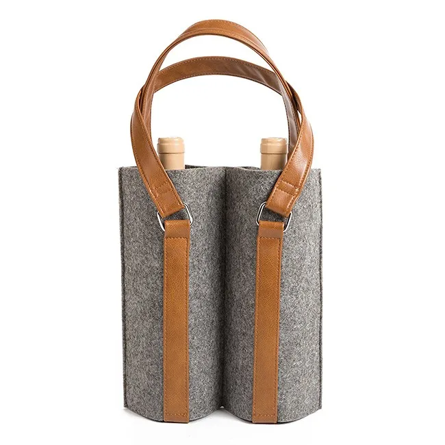 

Wholesale Portable felt red wine tote bag, Red, customized color