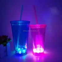 

12oz light up Double Wall Glitter plastic tumbler with lid and straw