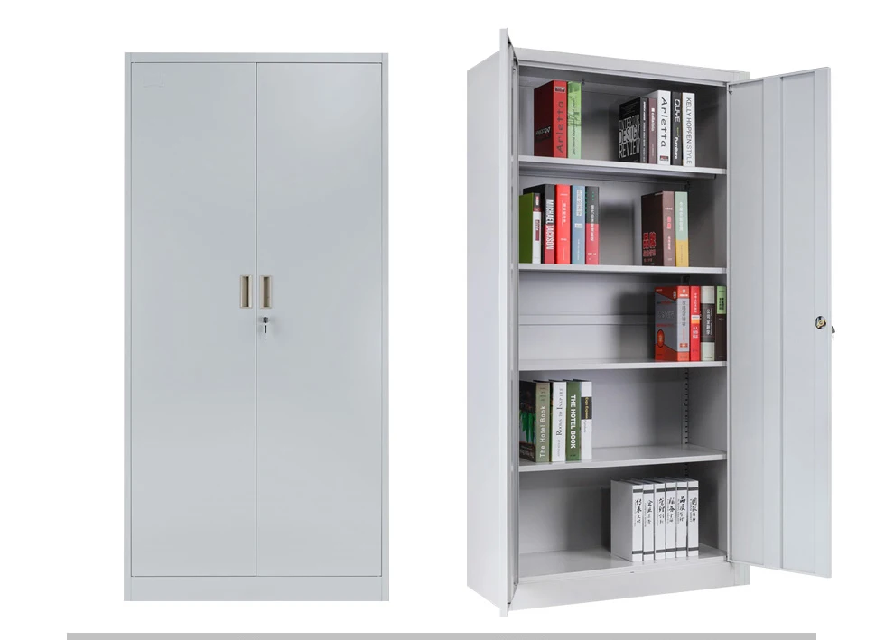 5 Layers Metal Book Shelf With Sliding Tempered Glass Door Bookcase Living Room