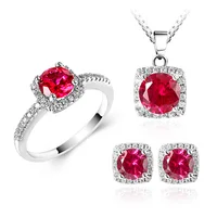 

Fashion Woman Wedding Engagement Jewelry Sets 18K White Gold Plated Gemstone Crystal Necklace Earrings Rings 3 Set