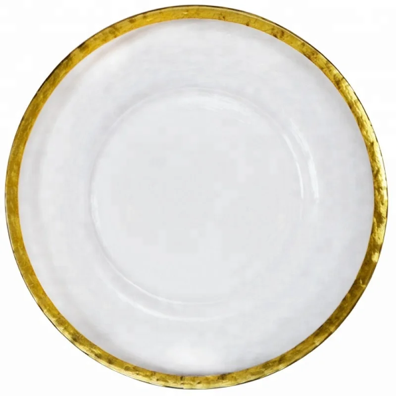 Wholesale New Gold Silver Rimmed Glass Charger Plate