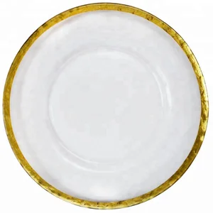 Image of Wholesale New Gold Silver Rimmed Glass Charger Plate