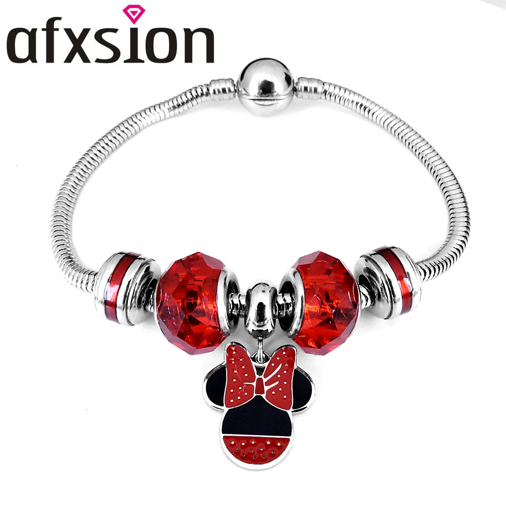 

AFXSION wholesale Fashion accessories Mickey bracelet pandora charms Stainless steel bracelet gilr, Gold;silver;rose gold