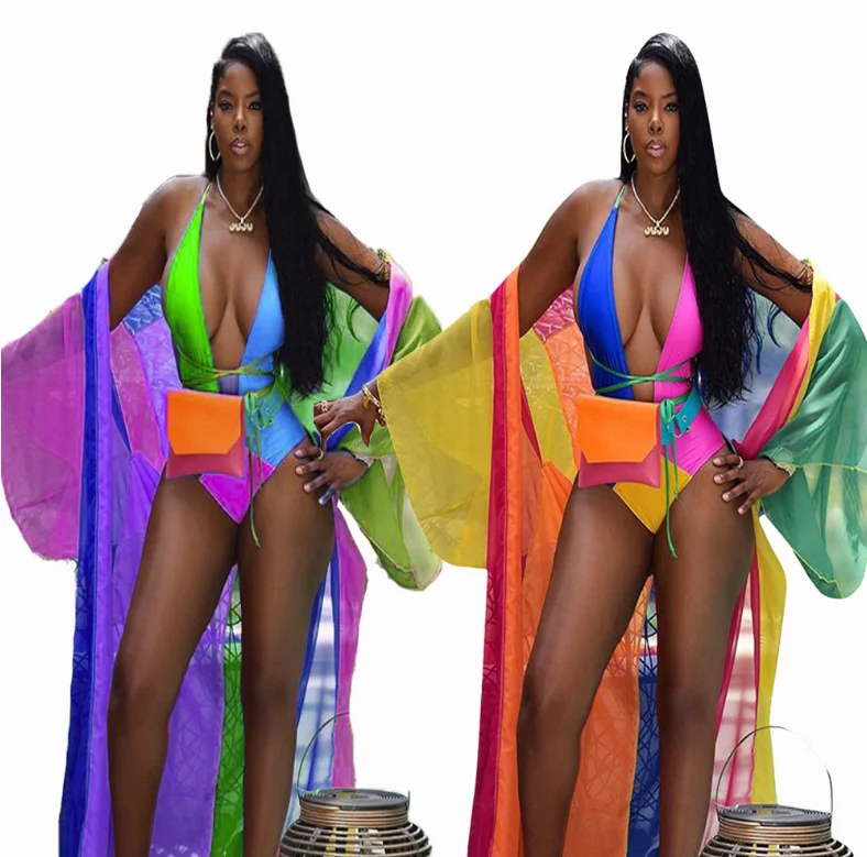 2019 Summer Beach 2 Piece Set Women Outfit Sexy Backless Jogging Femme Two Piece Set Deep V-neck Fashion Printed Matching Sets