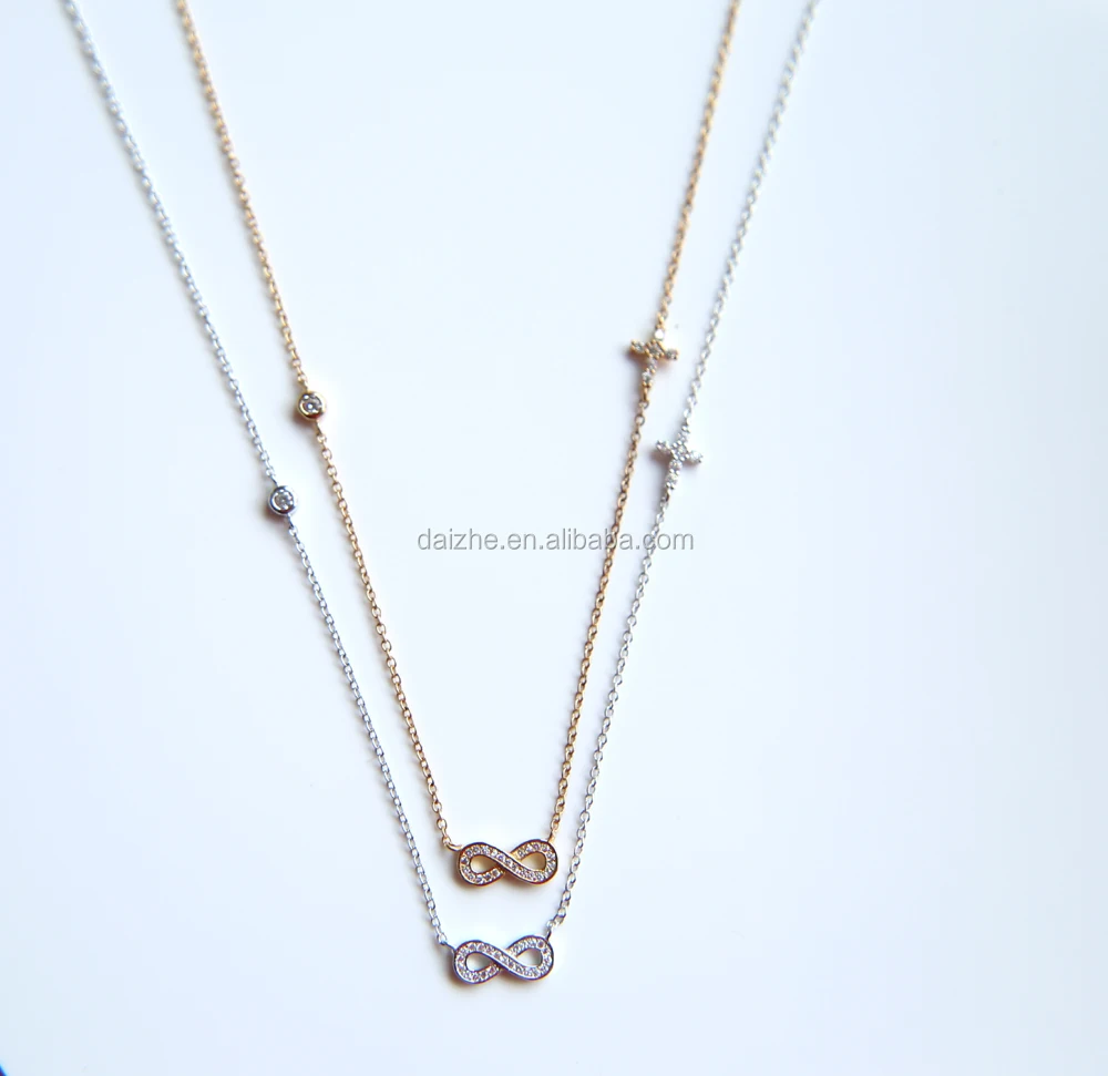 

2021 fashion cute link charms silver chain cz infinity sideway cross necklace