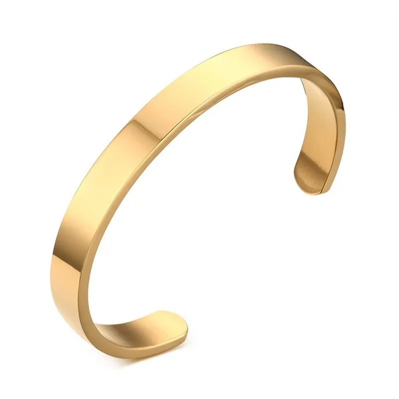 

8mm high polished IP gold plating stainless steel bracelet blank for engraving wide cuff bangle bracelet