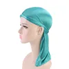 Unisex Men Women Breathable Bandana Hat Plain Silk Silky Durag Long Tail Headwrap Polyester Du Rag TJM-05C