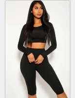

w3001a spandex long sleeve crop top fitness set 2019 two piece jumpsuits for women